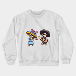 Mexican Mariachi And Catrina Skeleton Playing Music Crewneck Sweatshirt